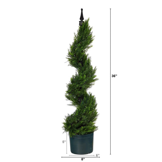 3 ft Cypress Spiral Topiary Artificial Tree by Nearly Natural with black pot on Tampa Home & Garden Store