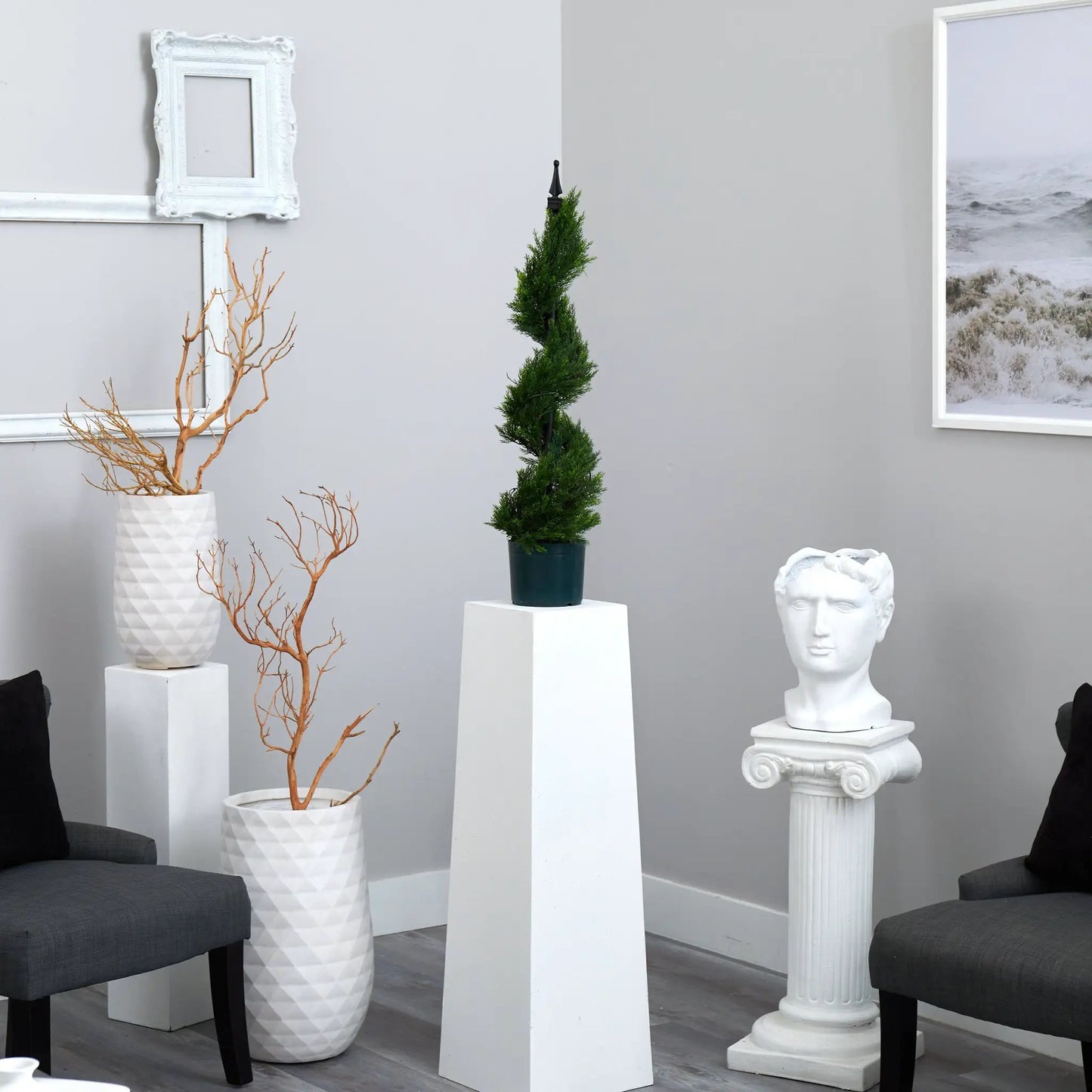 3 ft Cypress Spiral Topiary Artificial Tree Nearly Natural dark green foliage in a dark pot on Tampa Home & Garden Store