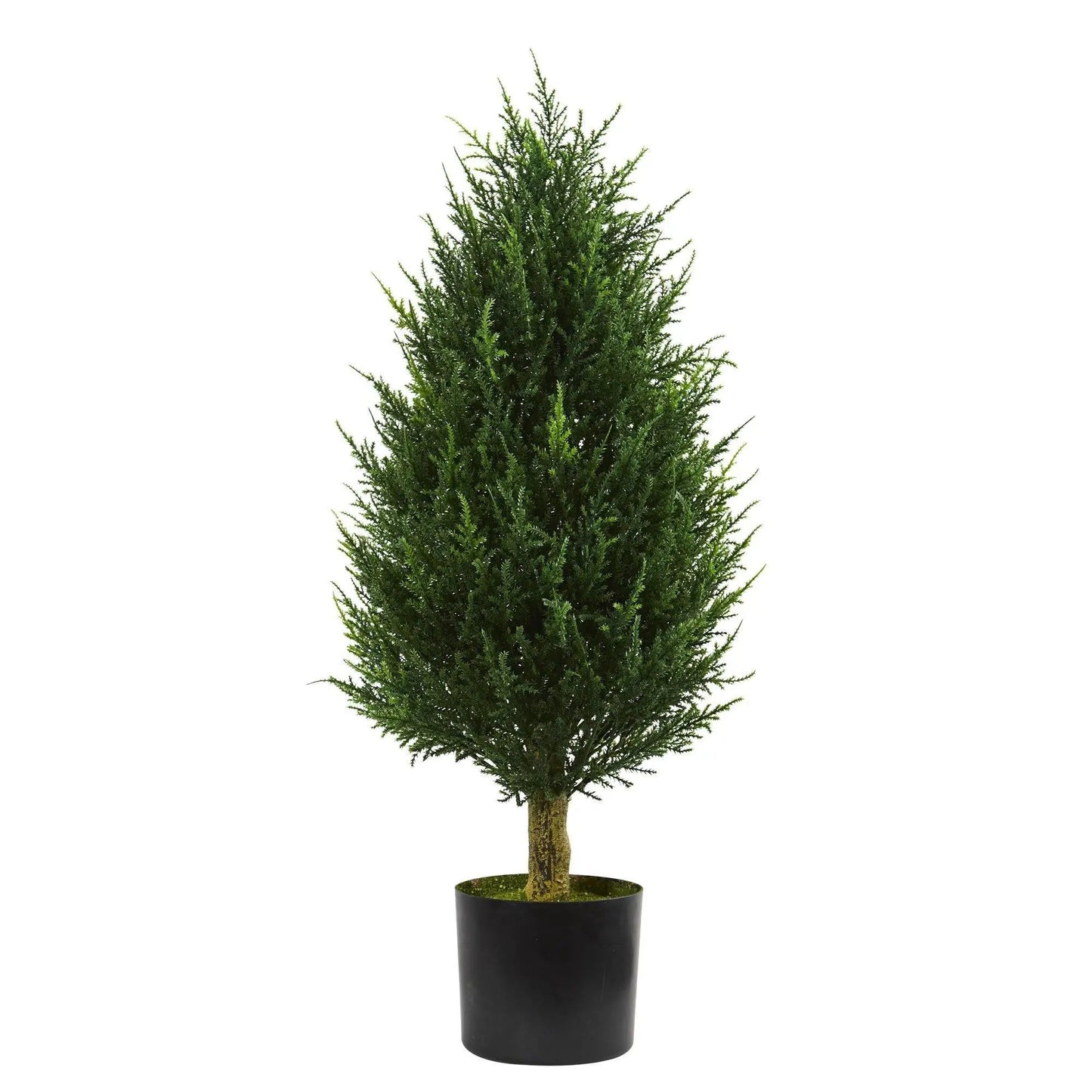 3 ft Cypress Tower Artificial Tree UV Resistant by Nearly Natural in black planter on Tampa Home & Garden Store