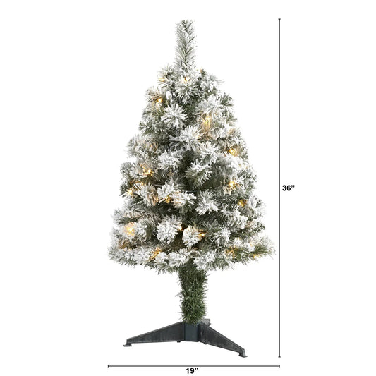 Flocked Virginia Fir Christmas Tree with 50 LED Lights, 36in tall, 19in base on Tampa Home & Garden Store