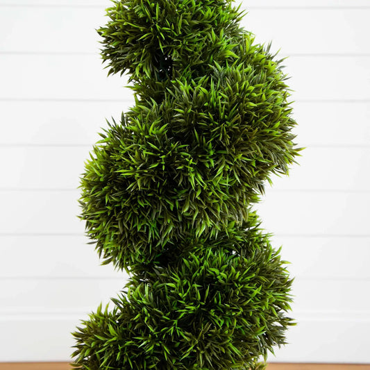 3-foot grass spiral topiary in deco planter, Nearly Natural artificial tree with dense green leaves on Tampa Home & Garden Store