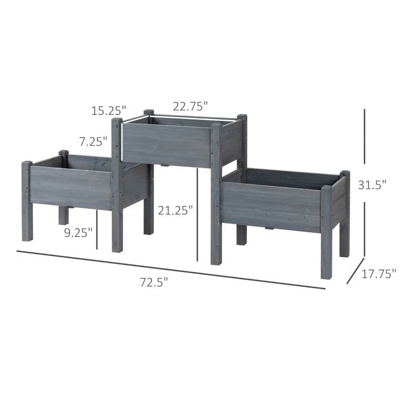 3 Grey Wood Elevated Planter Set Vegetable Herb Flowers Garden - Tampa Home & Garden Store