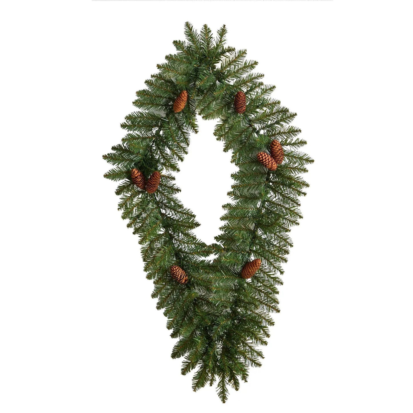 3 ft Geometric Diamond Wreath with Pinecones, green evergreen needles on Tampa Home & Garden Store
