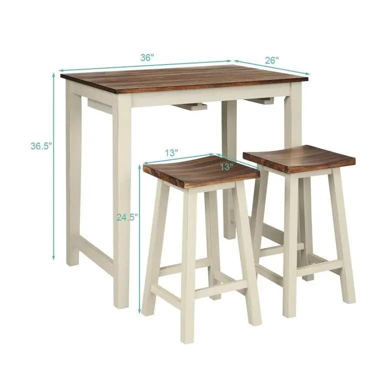 Three Piece Farmhouse Counter Height Table Set with white legs and wood tops 2 saddle stools on Tampa Home & Garden Store