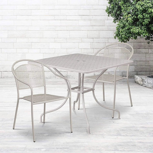 3-Piece Grey Steel Metal Outdoor Patio Furniture Set with 2 Chairs and 1 Table - Tampa Home & Garden Store