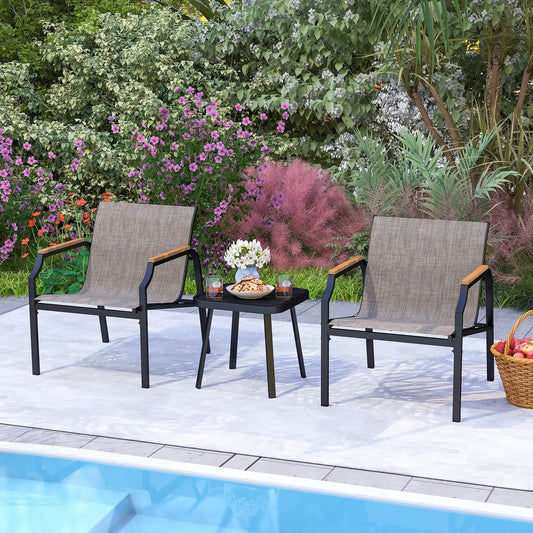 3 Piece Outdoor Chair Set with Breathable Fabric Seat and Armrests-Brown - Tampa Home & Garden Store