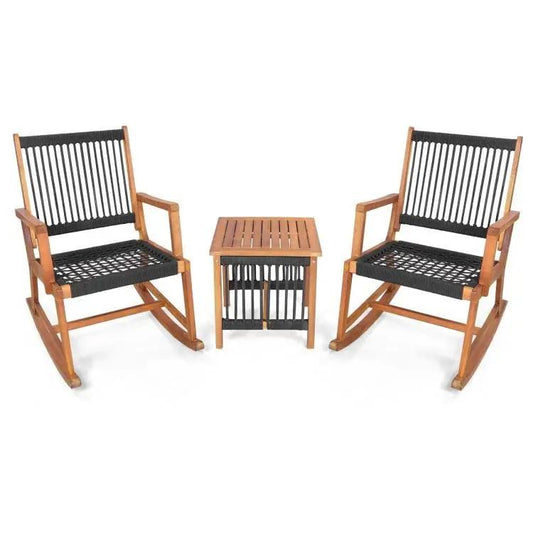 3 Piece Outdoor Wood Patio Furniture Rocking Chair Table Bistro Set - Tampa Home & Garden Store