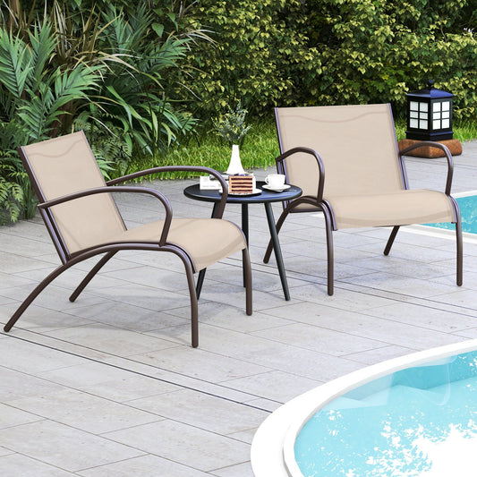 3 Piece Patio Metal Aluminum Wide Armchair and Table Set-Rusic Brown - Tampa Home & Garden Store