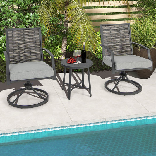 3 Piece Patio Swivel Chair Set with Soft Seat Cushions for Backyard - Tampa Home & Garden Store