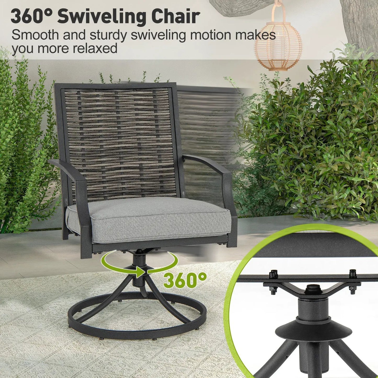 3 Piece Patio Swivel Chair Set with Soft Cushions in dark wicker frames DirectDeals 360° swivel on Tampa Home & Garden Store