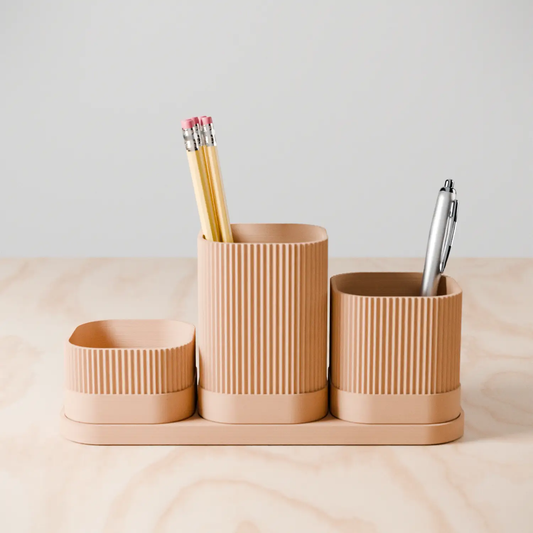 3 Piece Pencil Holder Set in ribbed terracotta, varying-height holders for pens and pencils on Tampa Home & Garden Store