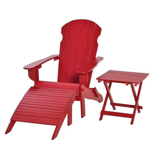 3-Piece Red Folding High-back Adirondack Chair Ottoman and Side Table - Tampa Home & Garden Store
