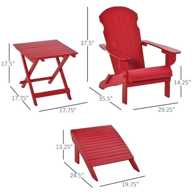 Red 3-piece Adirondack chair set with ottoman and side table for outdoor use by HomePacific on Tampa Home & Garden Store