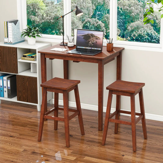 3-Piece Bar Table Set with Pub Table and 2 Saddle Stools in warm brown wood by DirectDeals on Tampa Home & Garden Store