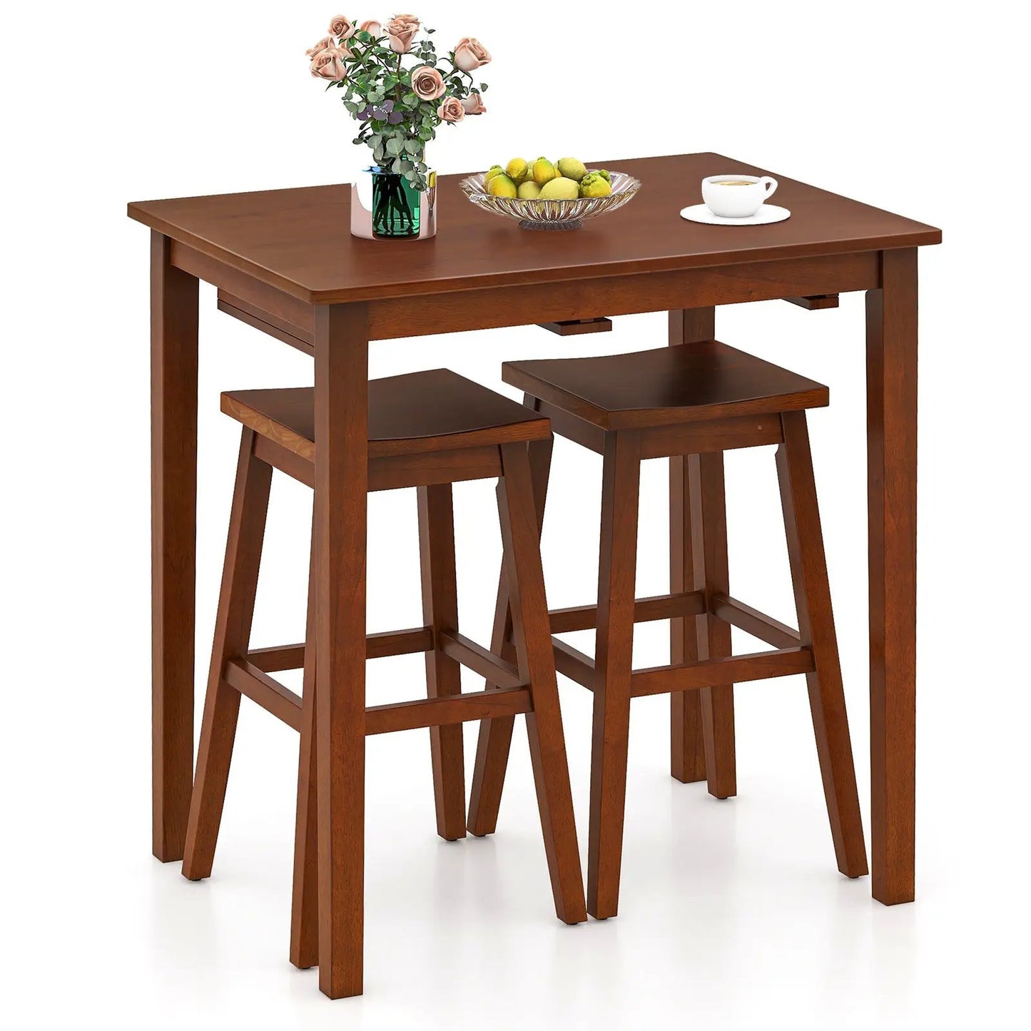 3 Bar Table Set with Pub Table and Saddle Stools