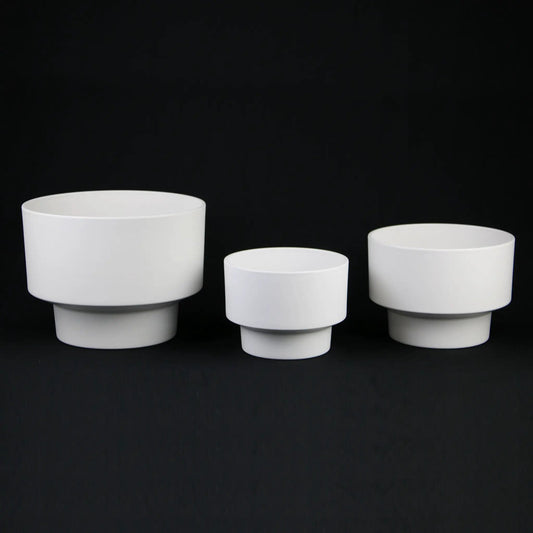 3-piece white plastic planter pot set with pedestal bases on Tampa Home & Garden Store