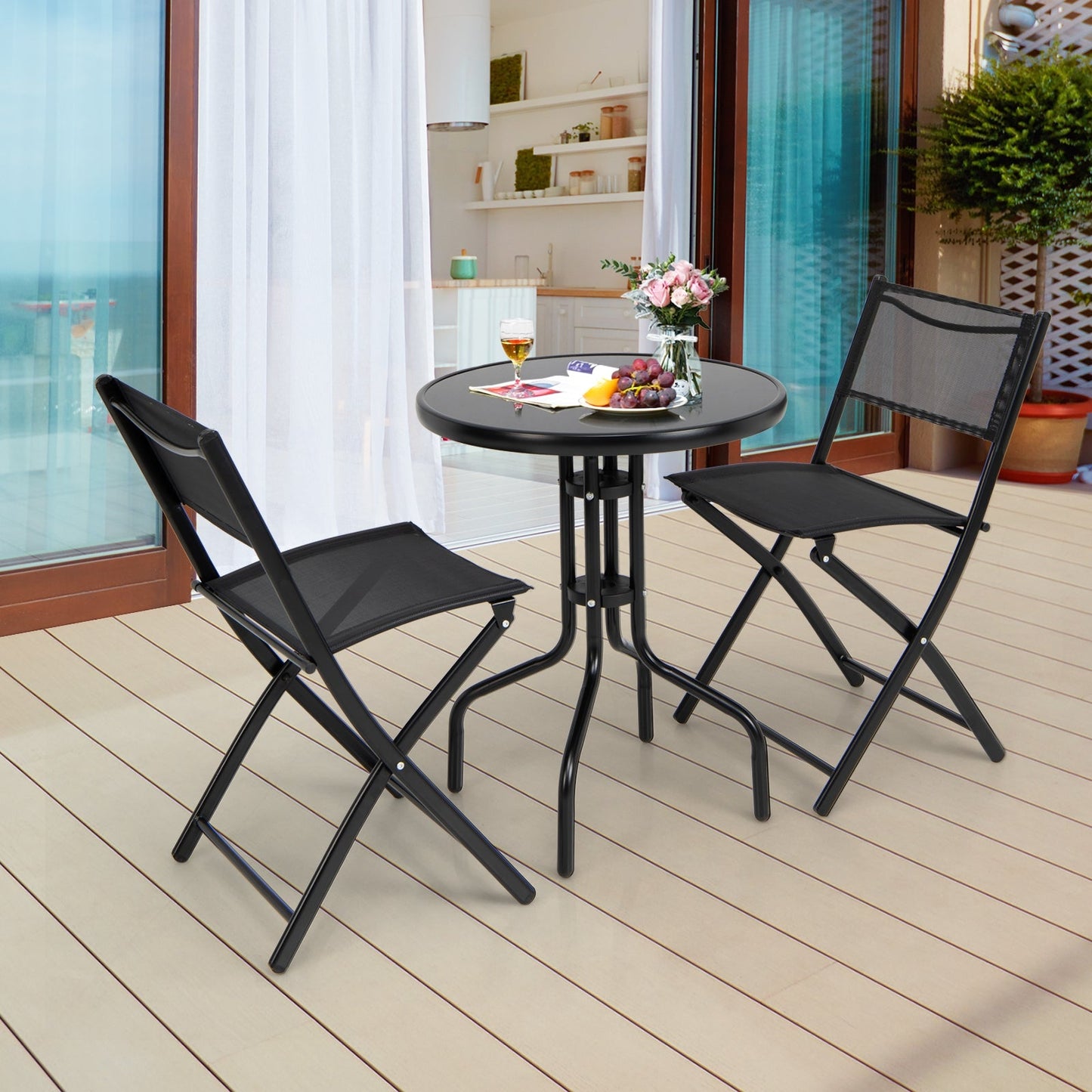 3 Pieces Folding Bistro Table Chairs Set for Indoor and Outdoor - Tampa Home & Garden Store