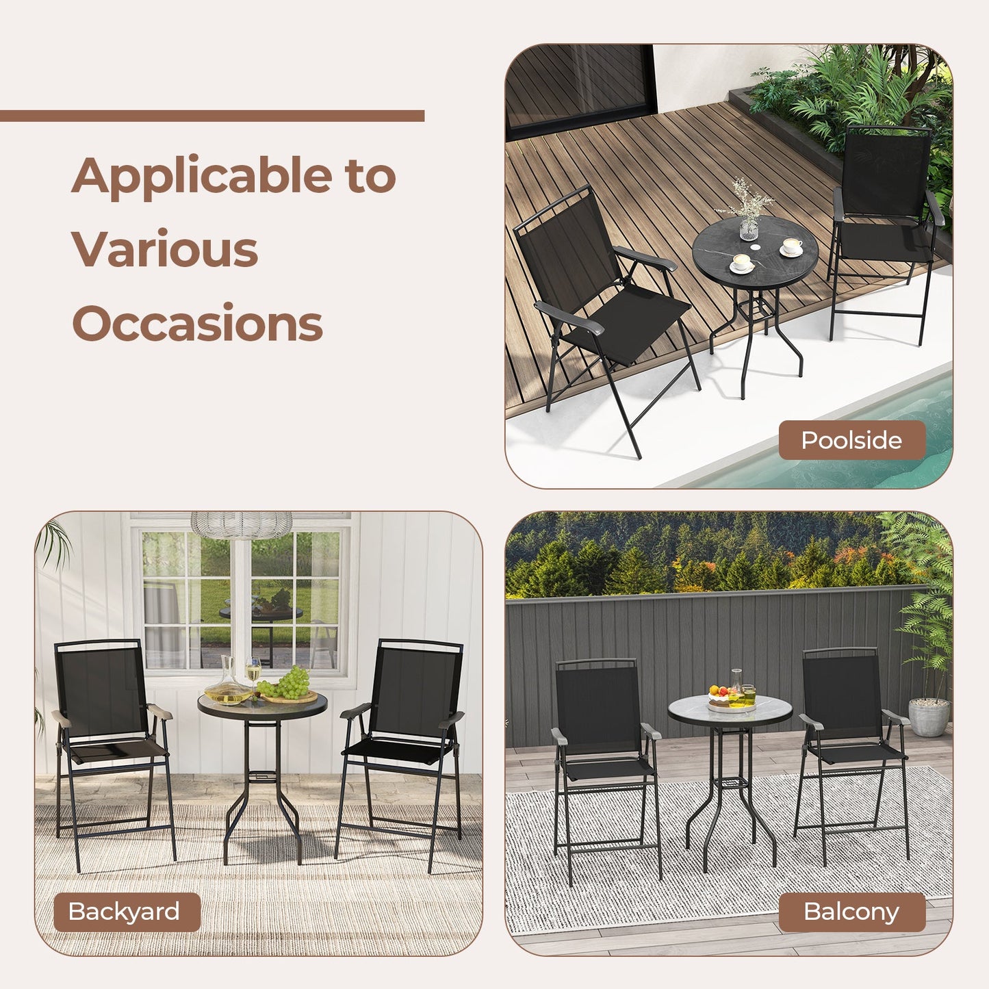 3 Pieces Outdoor Bar Stool Set with DPC Tabletop and Umbrella Hole for Poolside-Black - Tampa Home & Garden Store