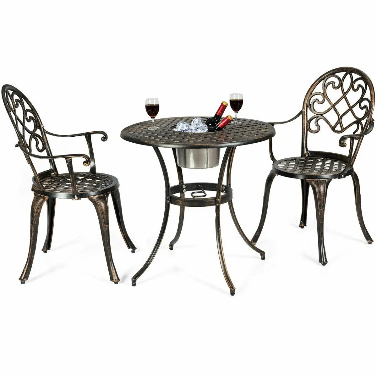 Outdoor Bistro Set with Removable Ice Bucket, 3-piece bronze metal patio set DirectDeals on Tampa Home & Garden Store