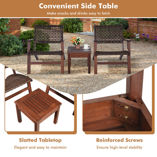 3 Pieces Outdoor Wooden Patio Rattan Furniture Set - Tampa Home & Garden Store
