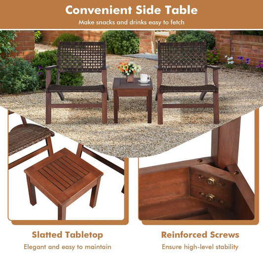 3 Pieces Outdoor Wooden Patio Rattan Furniture Set - Tampa Home & Garden Store