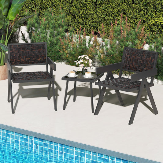 3 Pieces Patio PE Wicker Bistro Set with Quick-Drying Foam-Black - Tampa Home & Garden Store