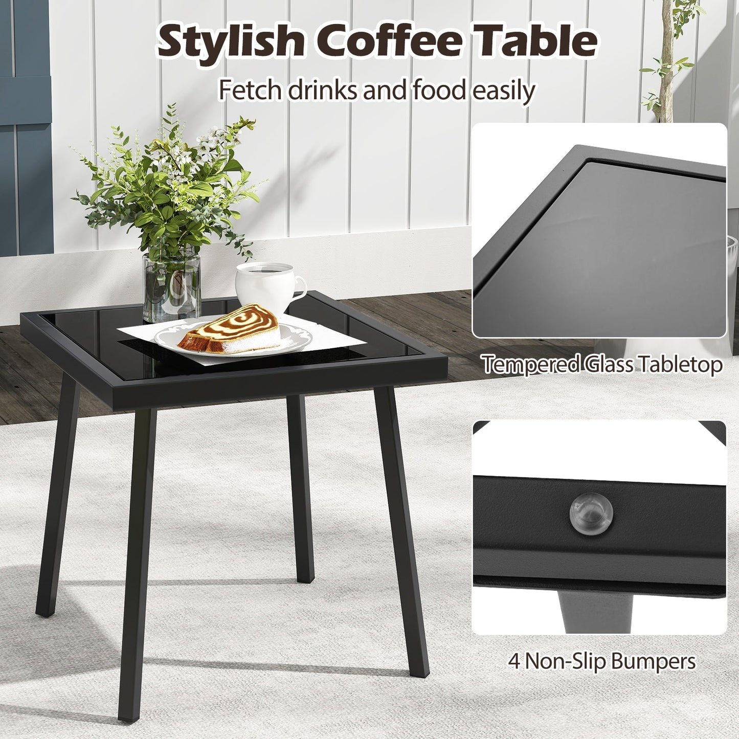 3-Piece patio bistro set with black metal frame and tempered glass tabletop on Tampa Home & Garden Store