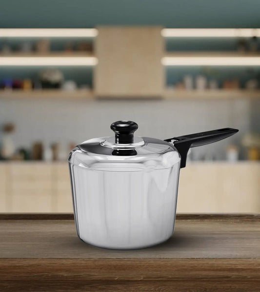 Magnaware aluminum 3 quart sauce pan with lid, black handle and knob, reflective finish on Tampa Home & Garden Store