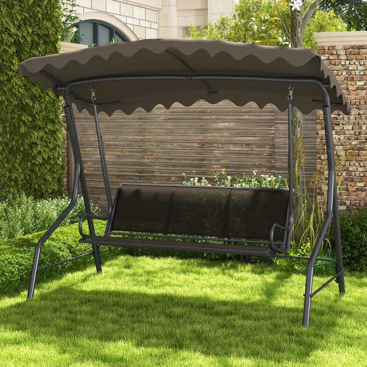 3-Seat Outdoor Porch Canopy Swing with Adjustable Shading-Brown - Tampa Home & Garden Store