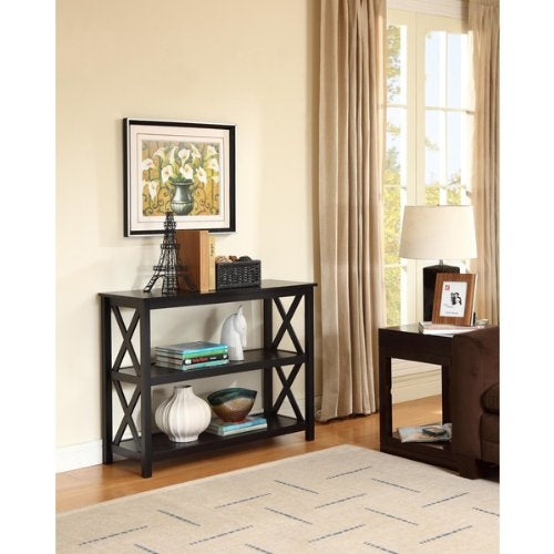 3-Tier Black Sofa Table Bookcase Living Room Shelves - Tampa Home & Garden Store