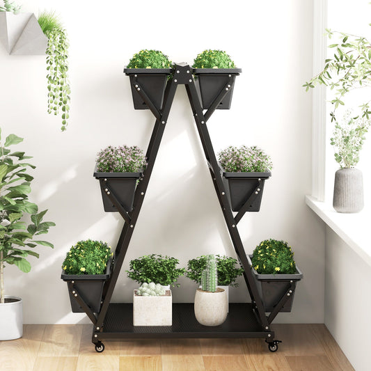 3-Tier Vertical Raised Garden Bed with 4 Wheels and 6 Container Boxes-Black - Tampa Home & Garden Store