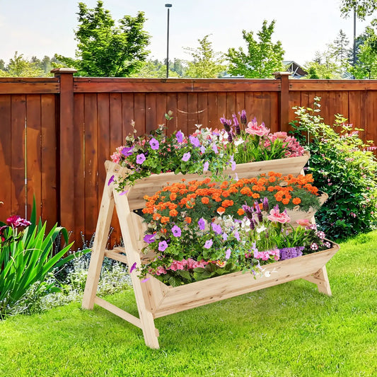 3 Tier Wooden Vertical Raised Garden Bed with Storage Shelf - Tampa Home & Garden Store