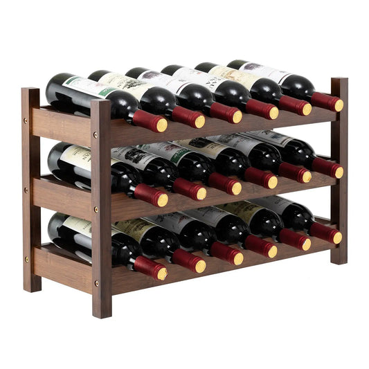3-Tier Bamboo Freestanding Wine Organizer wooden rack DirectDeals holding multiple wine bottles Store