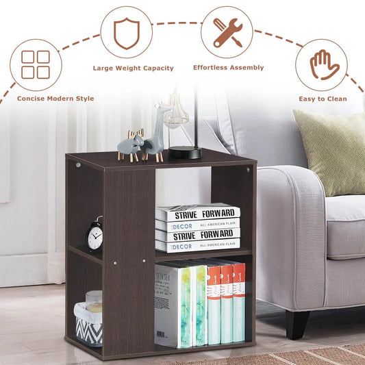 2-Tier Side End Table with Storage Shelves in dark brown wood finish, DirectDeals on Tampa Home & Garden Store