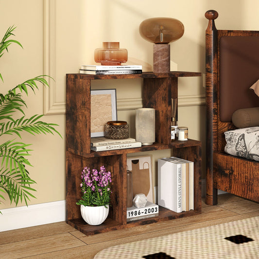 3-Tier Bookshelf with Display Shelf for Small Space-Rustic Brown - Tampa Home & Garden Store