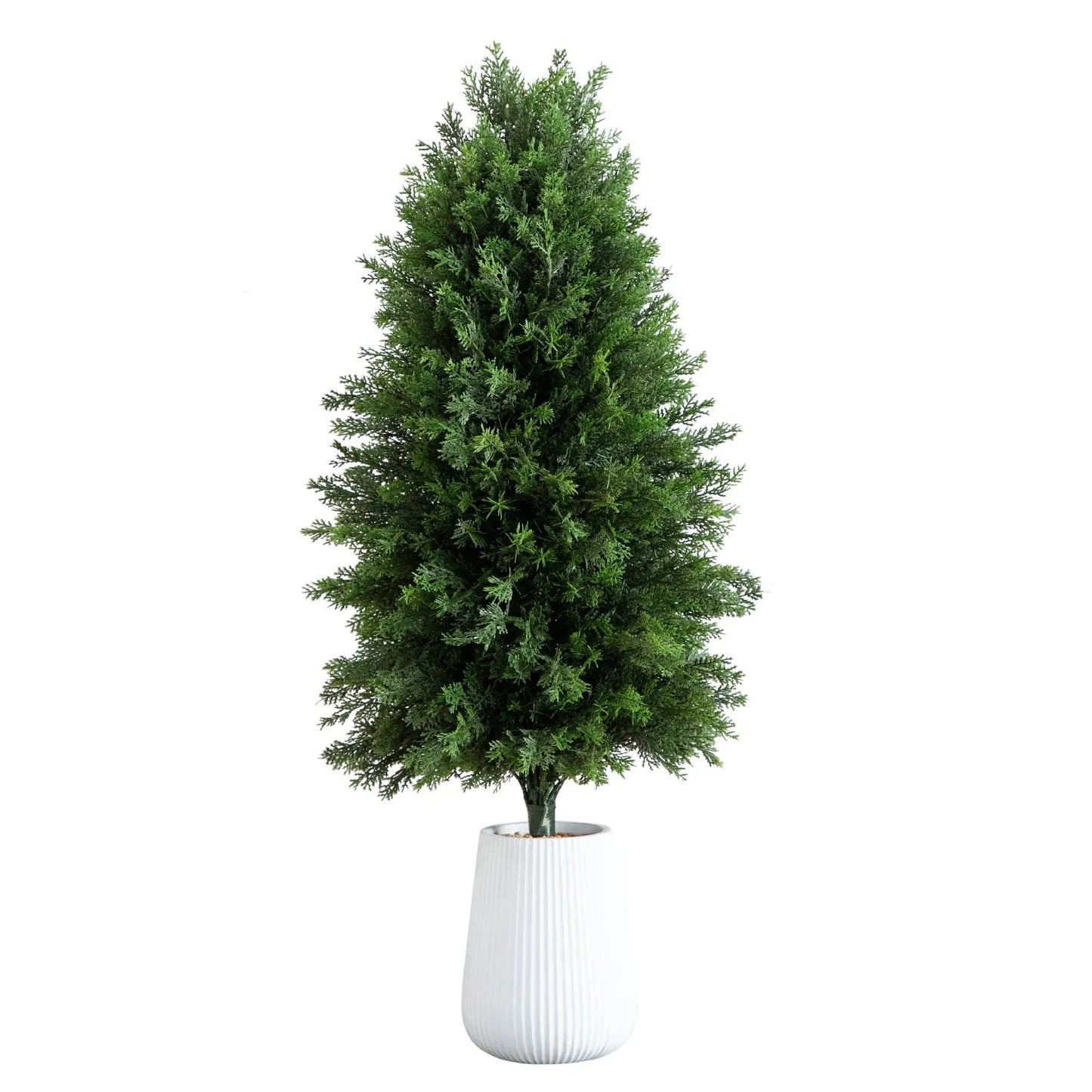Nearly Natural 3 ft UV-resistant cedar tree in white ribbed planter on Tampa Home & Garden Store