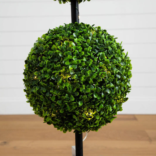 UV resistant artificial double boxwood topiary 3 ft with LED lights in decorative planter on Tampa Home & Garden Store