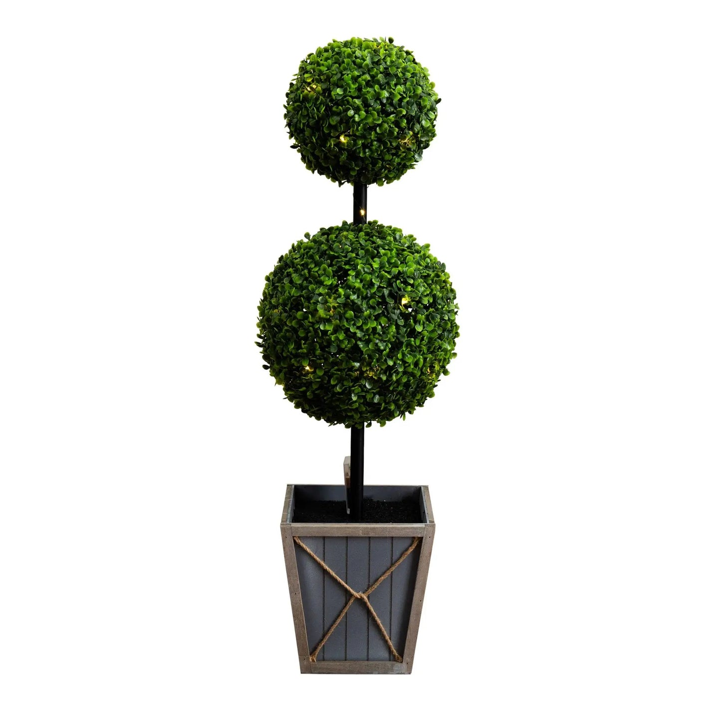UV Resistant Artificial Double Boxwood Topiary with two green spheres in a tall planter on Tampa Home & Garden Store