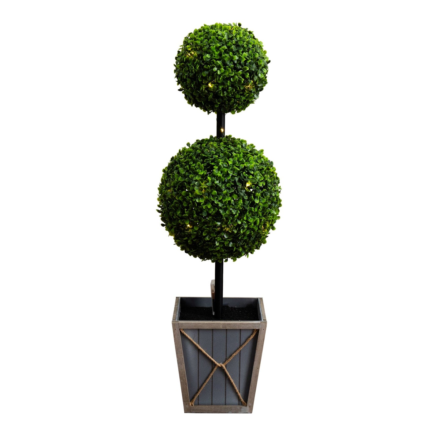 3’ UV Resistant Artificial Double Ball Boxwood Topiary with LED Lights in Decorative Planter (Indoor/Outdoor) - Tampa Home & Garden Store