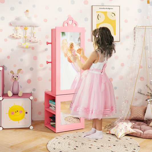 Pink 3-in-1 Kids Jewelry Cabinet Armoire with full-length mirror and shelves on Tampa Home & Garden Store