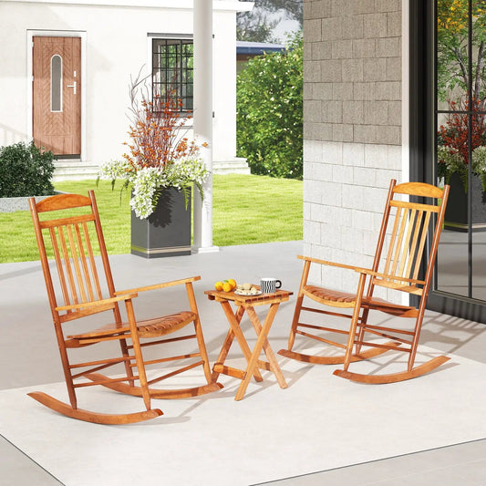 Outdoor poplar wood rocking bistro set natural finish 3-piece with 2 chairs DirectDeals on Tampa Home & Garden Store
