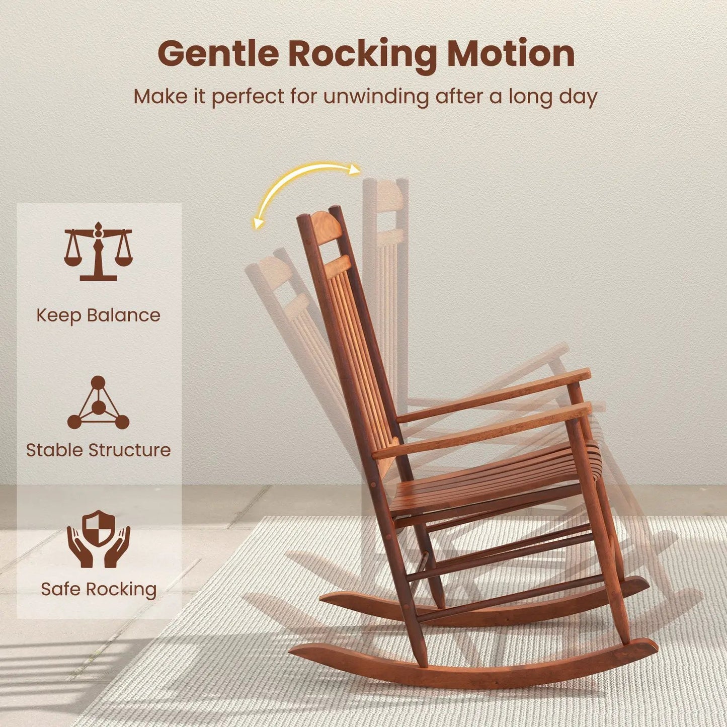 Natural poplar wood outdoor rocking chair with curved rockers on Tampa Home & Garden Store