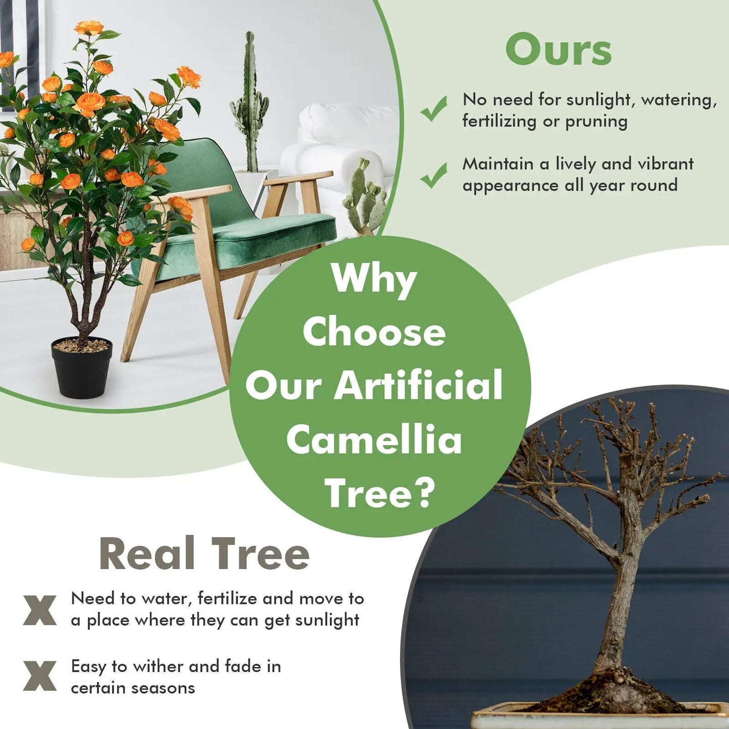 3.3 Feet Artificial Camellia Tree for Indoor and Outdoor - Tampa Home & Garden Store