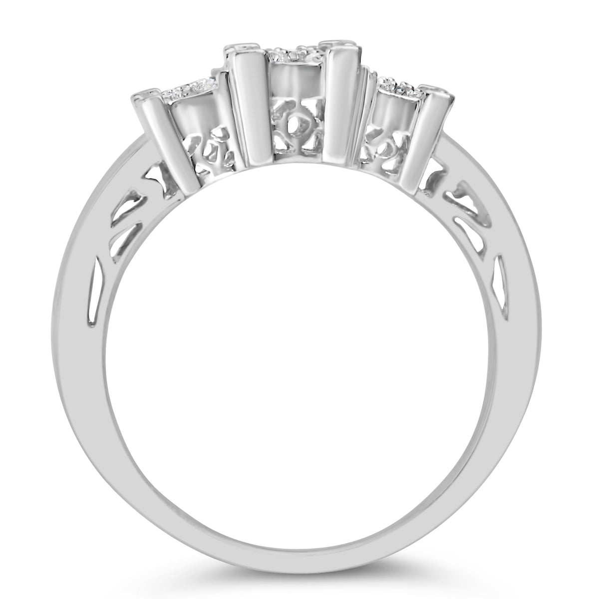 Ring 10K white gold 3-stone with baguette and brilliant diamonds, size 6-3/4 on Tampa Home & Garden Store