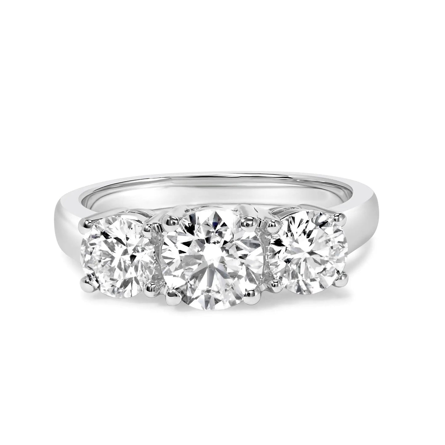 14K white gold lab-grown three-stone diamond ring 2.00 Cttw, F-G color VS1-VS2 clarity, size 7 on Tampa Home & Garden Store