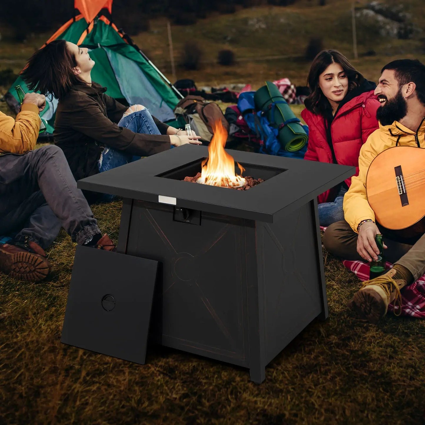 30 Inch Square Propane Fire Table with Cover in dark gray for outdoor use on Tampa Home & Garden Store