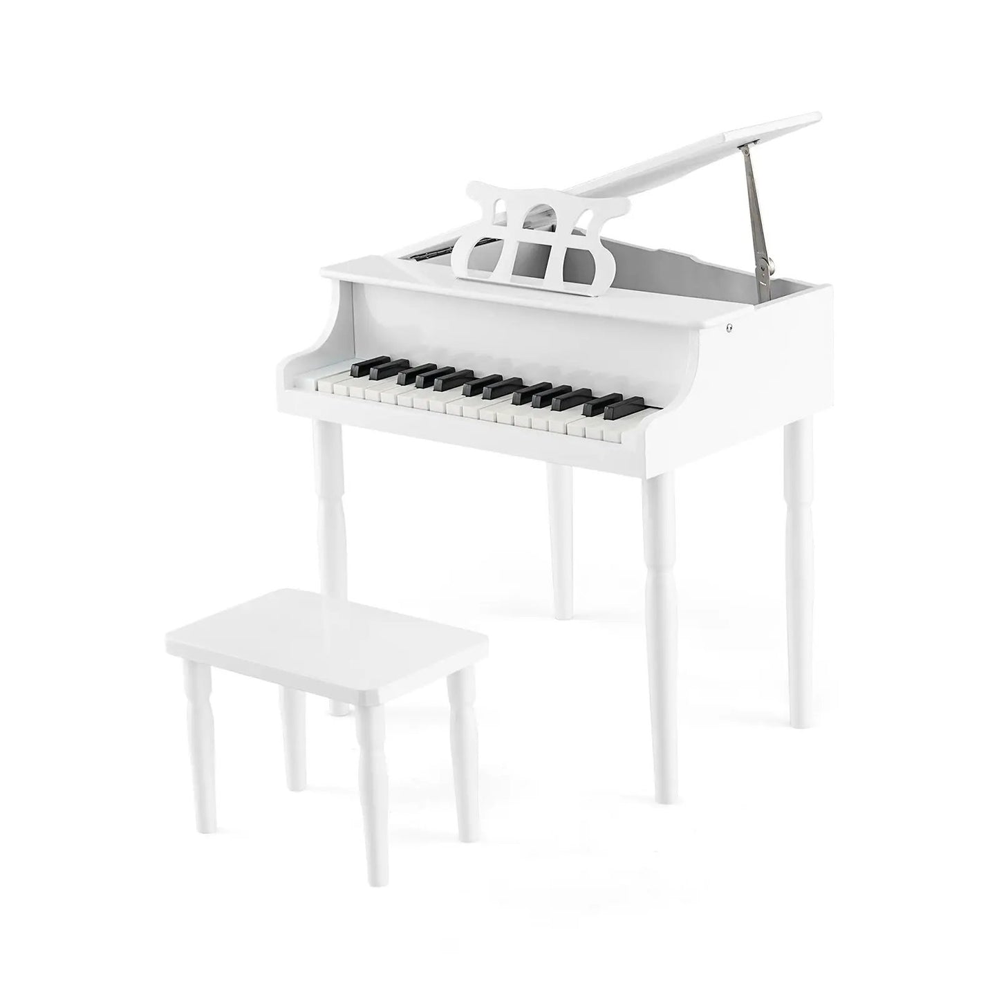 Wood Toy Grand Piano for Kids with Bench, white 30-key, 2-piece set on Tampa Home & Garden Store
