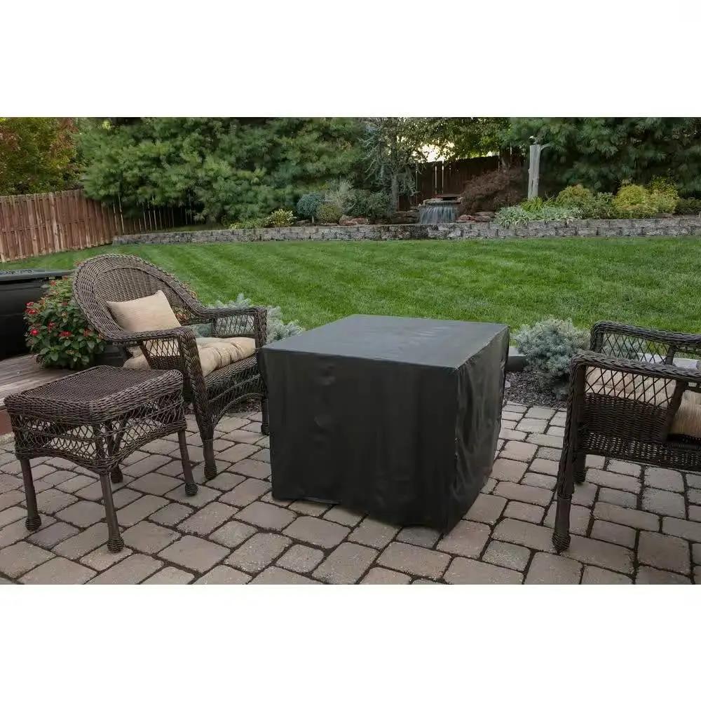 30-Inch Outdoor Bronze LP Propane Gas Fire Pit with black cover on patio by HomePacific on Tampa Home & Garden Store