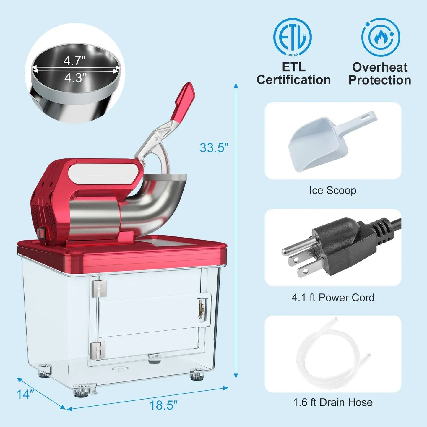 DirectDeals 300W commercial ice crusher with dual blades, red unit and safety switch on Tampa Home & Garden Store