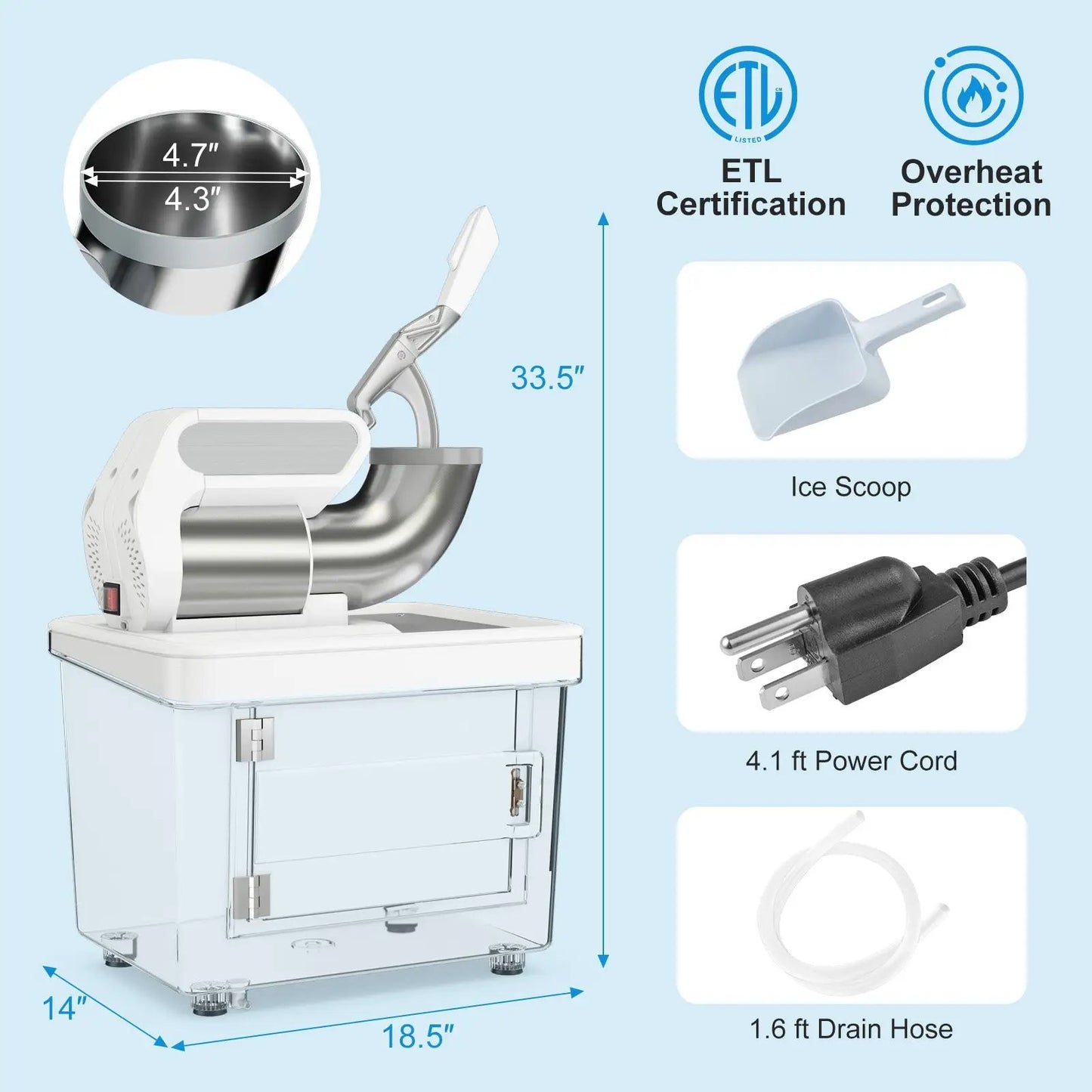 300W Commercial Ice Crusher with Dual Blades & Safety Switch - Tampa Home & Garden Store
